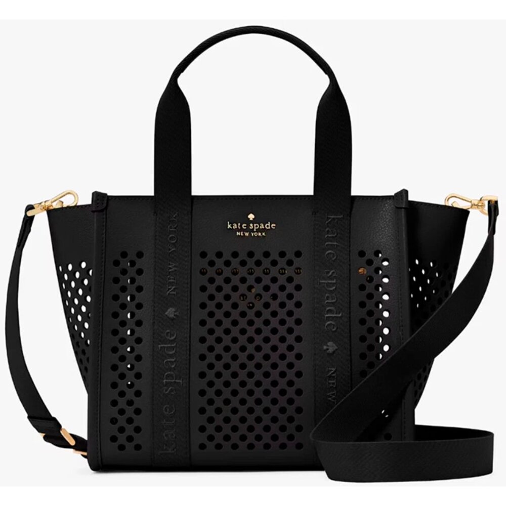 S Kate Spade Kip Black Perforated Leather Tote Bag KL055 Purse Handbag NWT $369